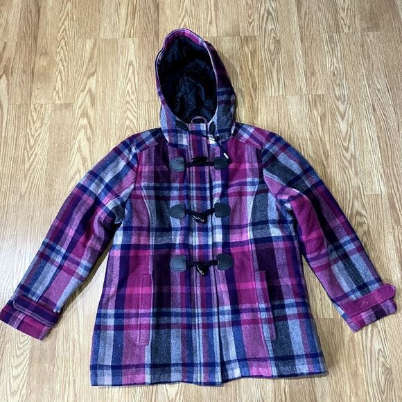 Legendary Whitetails Plaid Toggle Coat Pink Navy Gray Large - Picture 1 of 10
